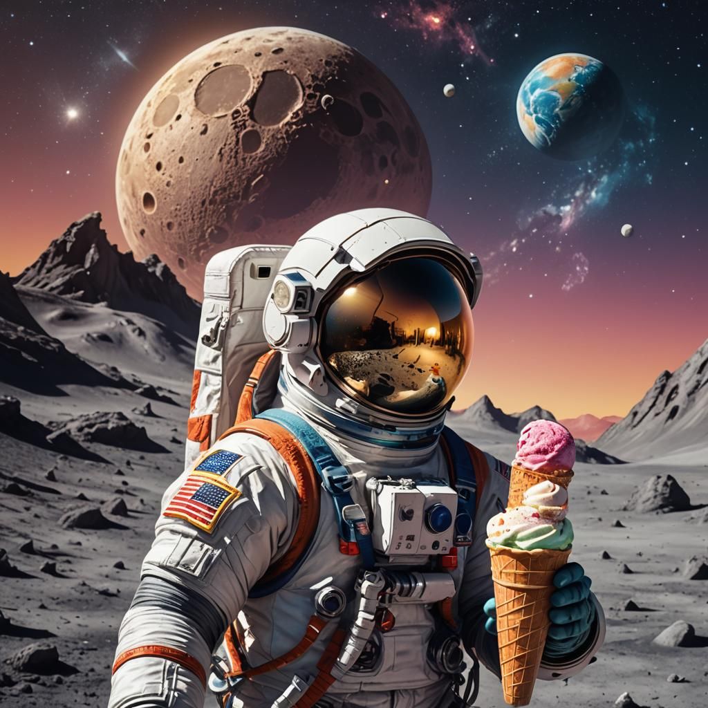 Astronaut Eats Ice Cream on the Moon