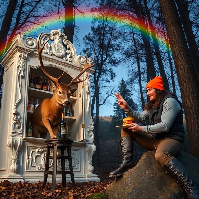 A drooling deer thought about trying to take a girl's McDonald's burger, but she defended him.