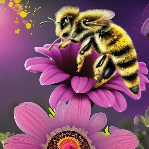 stamp of flower and bee Epic cinematic brilliant stunning intricate meticulously detailed dramatic atmospheric ...  by @Patsy 