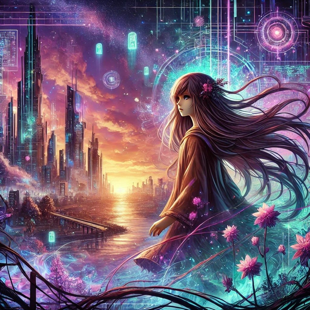 Young Girl Gazes at a Futuristic Cityscape | DALL-E 3 AI ima...