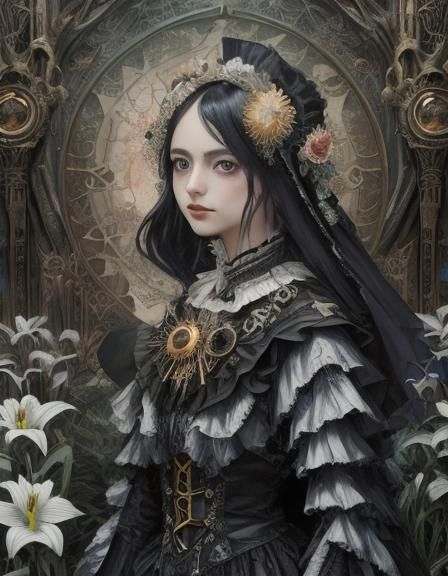 (intricately detailed artwork of a shady evil gothic girl with black ...