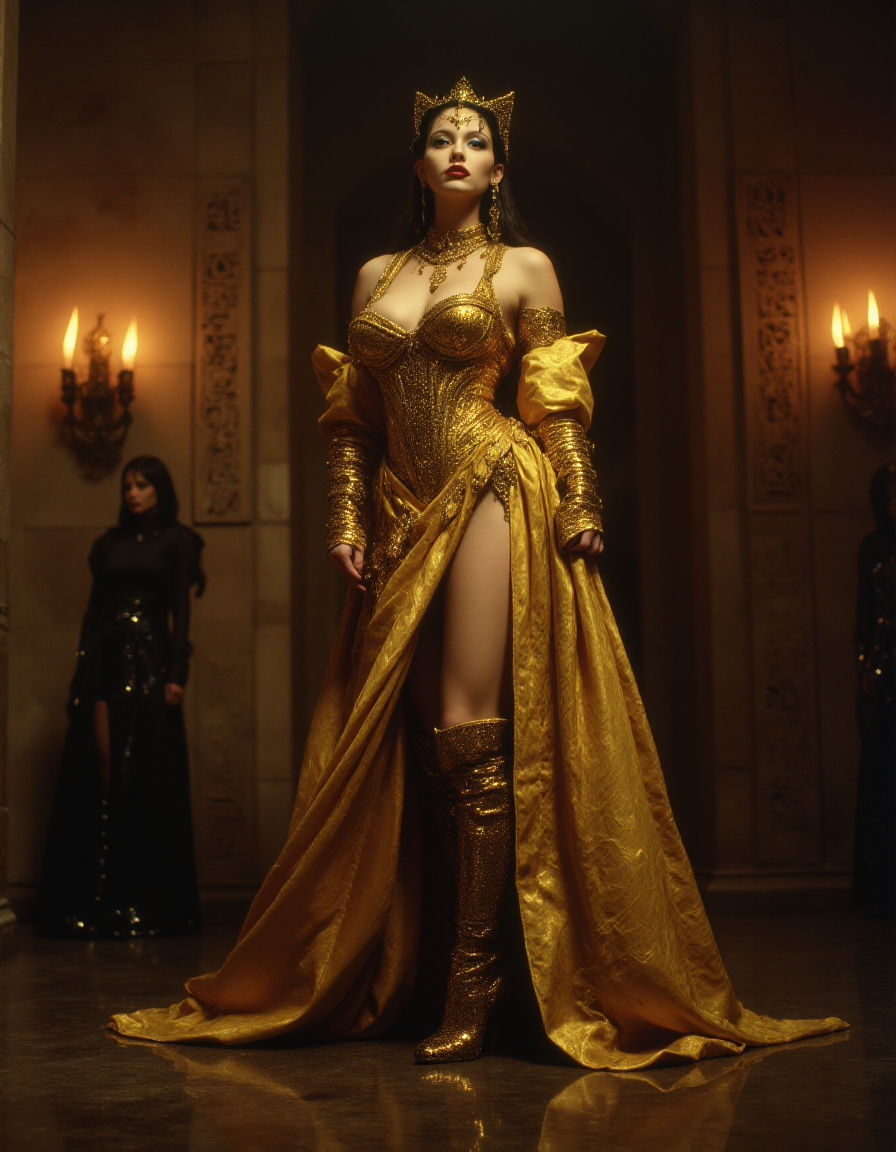 A mystically seductive Babylonian high priestess with a volu...