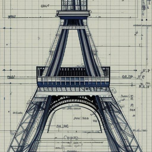 Realistic blueprints for the Eiffel Tower - AI Generated Artwork ...