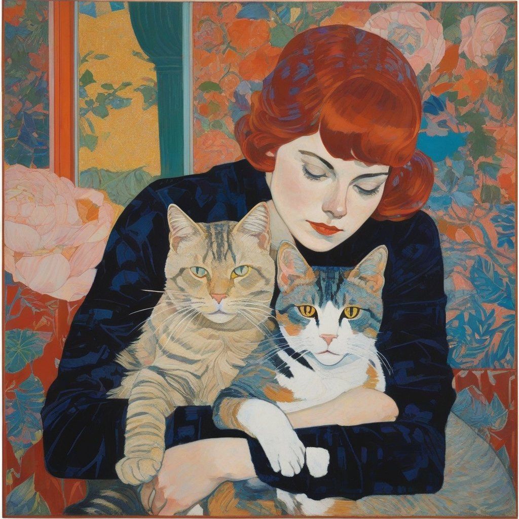 Woman and her cats.