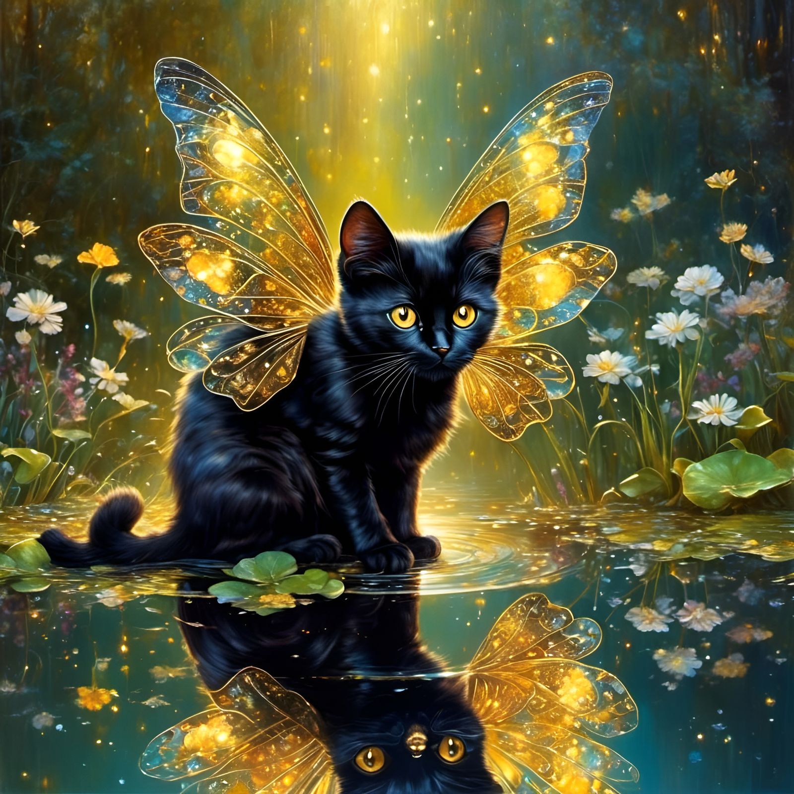 Black Cat with fairy wings,<lora:Colorful Animals:1.0> looki...