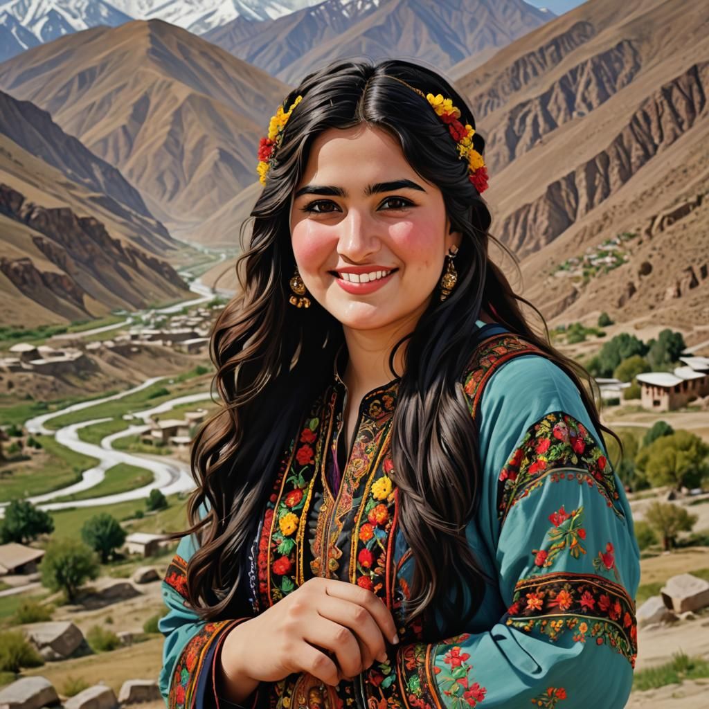 Create an image of a stunning chubby Pashtun girl She is 20 ...