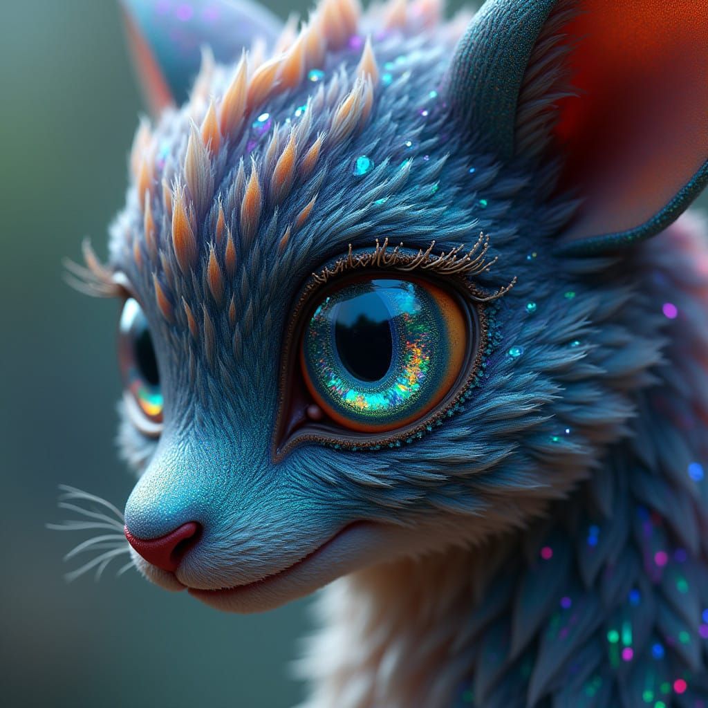 Whimsical, Opalescent Creature with Mesmerizing Eyes