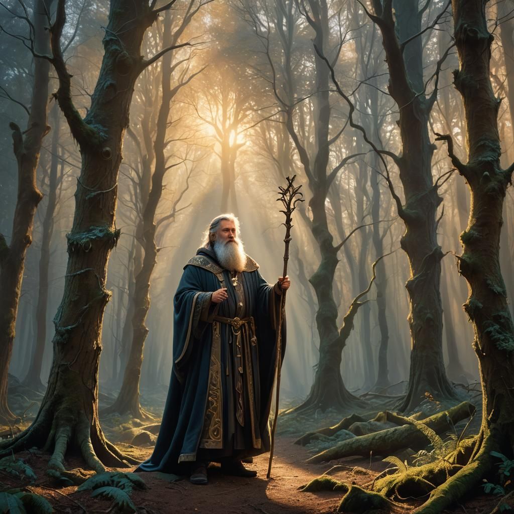 Mystical Wizard Portrait in a Forest, Fantasy Art