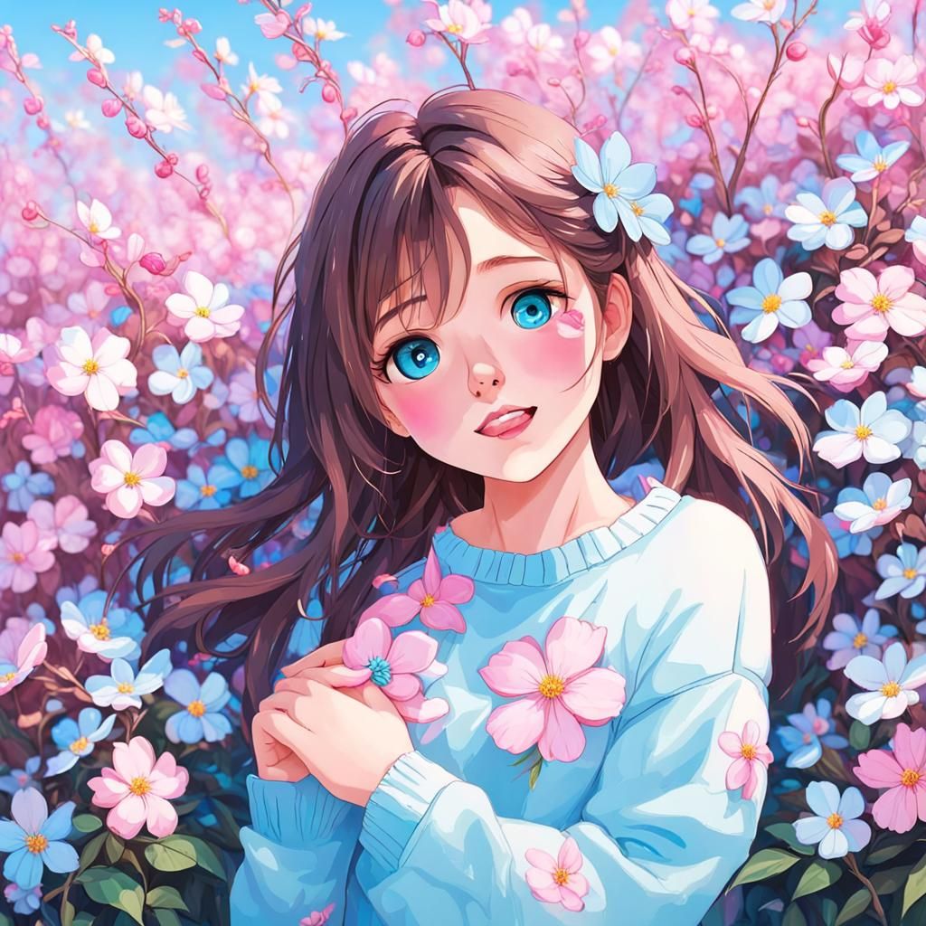 Blue Heart, Blossom, and Laughing Emoji