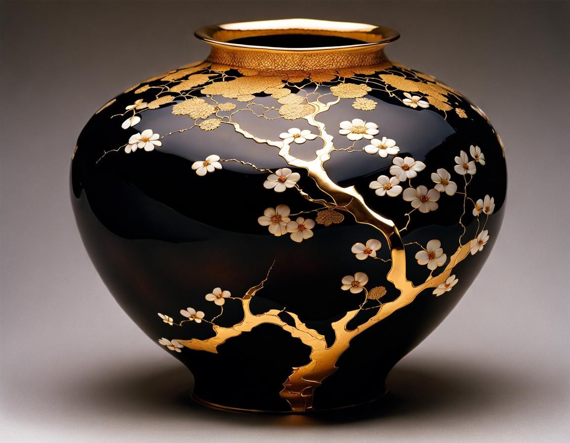 Japanese black and gold vase III