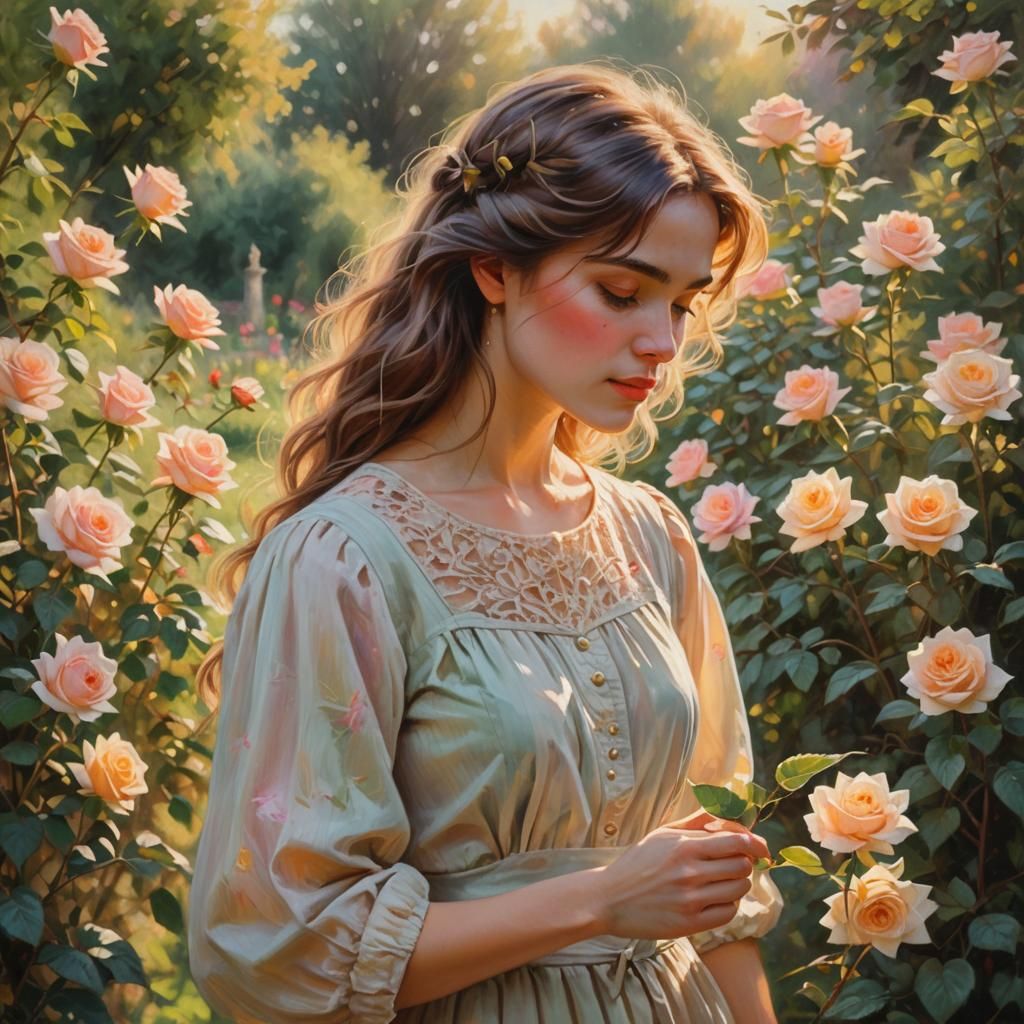 Woman with Rose: Romantic Impressionism in Soft Oil
