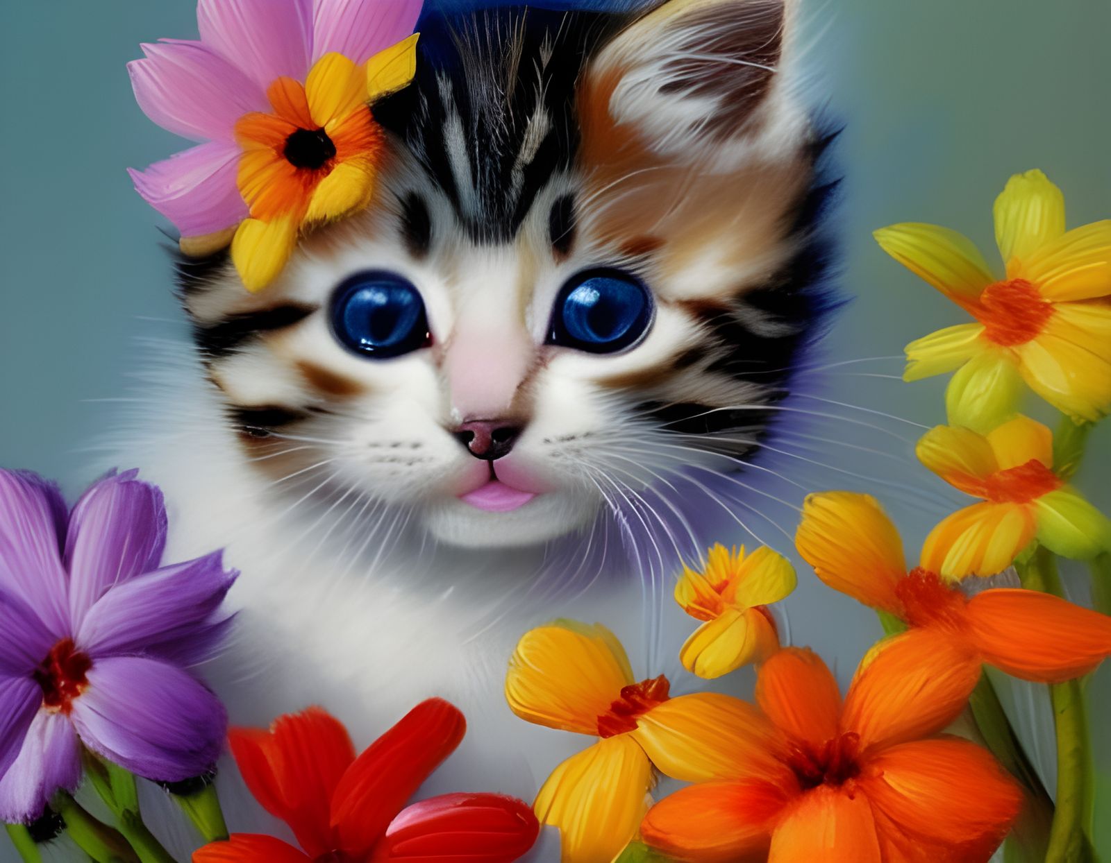 A Kitten And Some Flowers #10 - Ai Generated Artwork - Nightcafe Creator