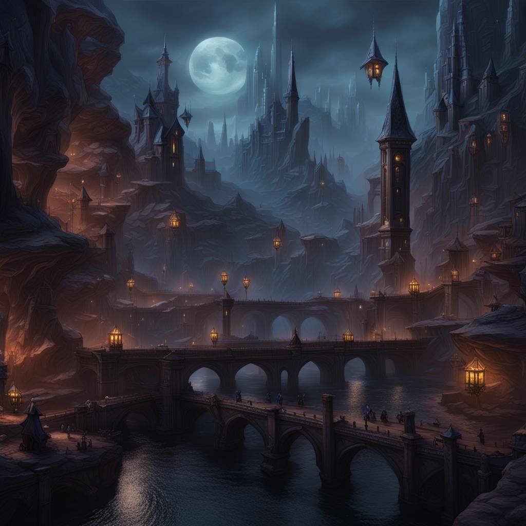 Drow City-State in Underdark: Fantasy Concept Art