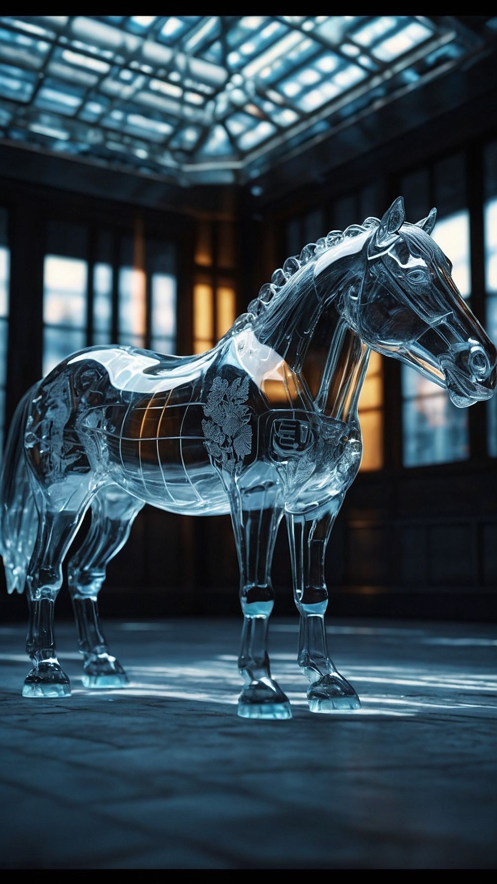 Fully Transparent Glass Horse
