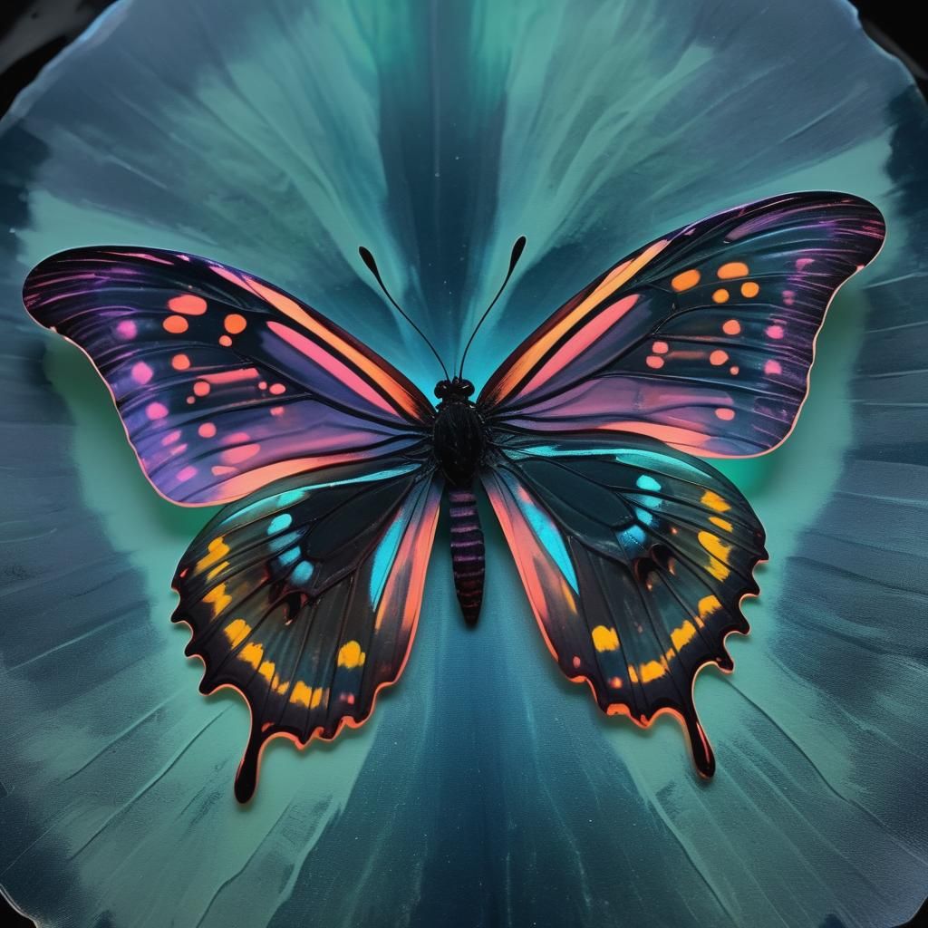 Bold burning blacklight biolumiescent butterfly, bicolor bla...