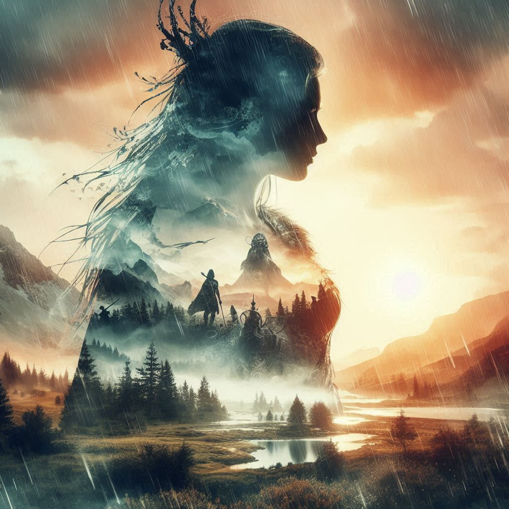 double exposure beautiful fantasy DALL-E 3 portrait landscap...