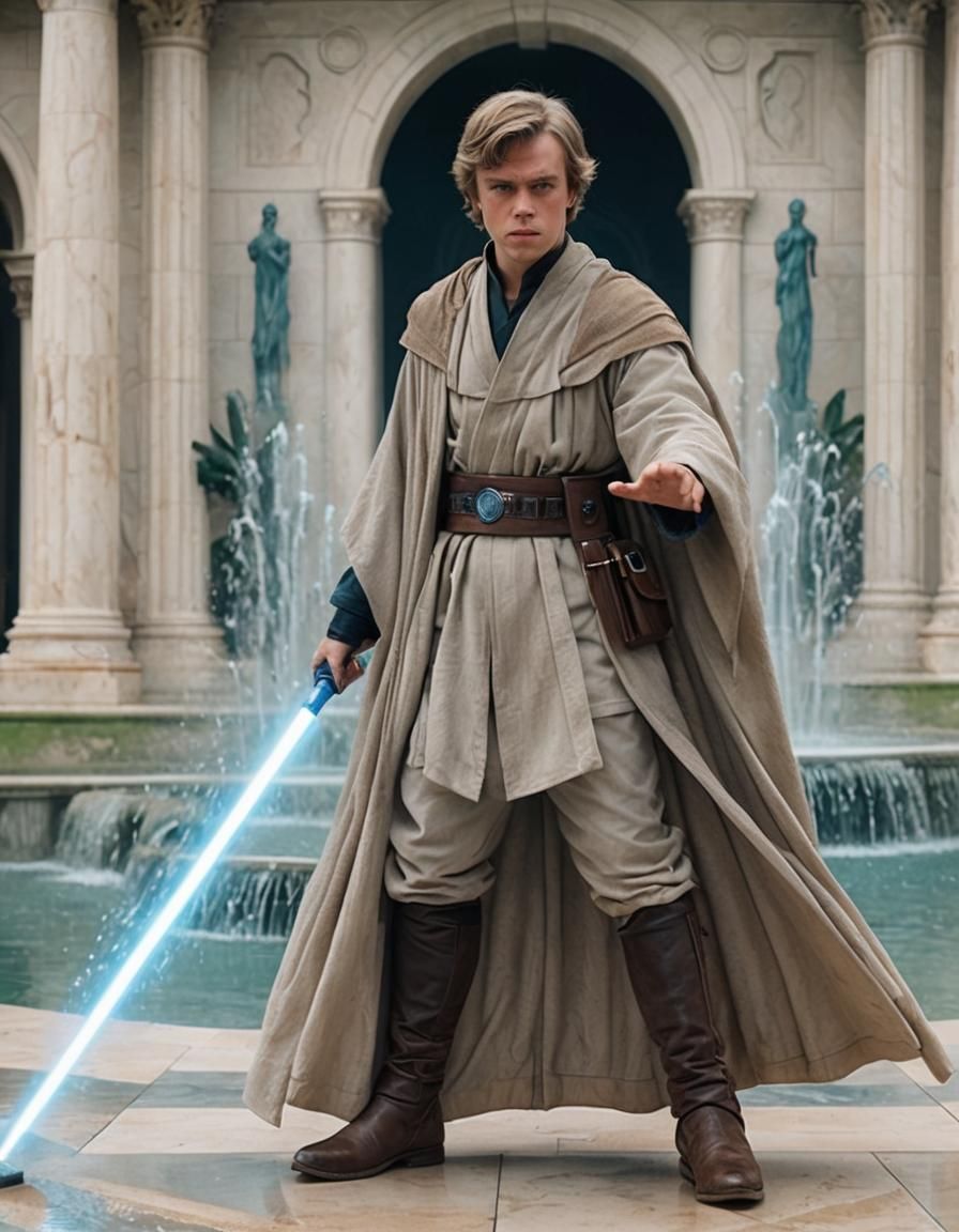 A Young Luke Skywalker with pale brown hair in an undercut s...