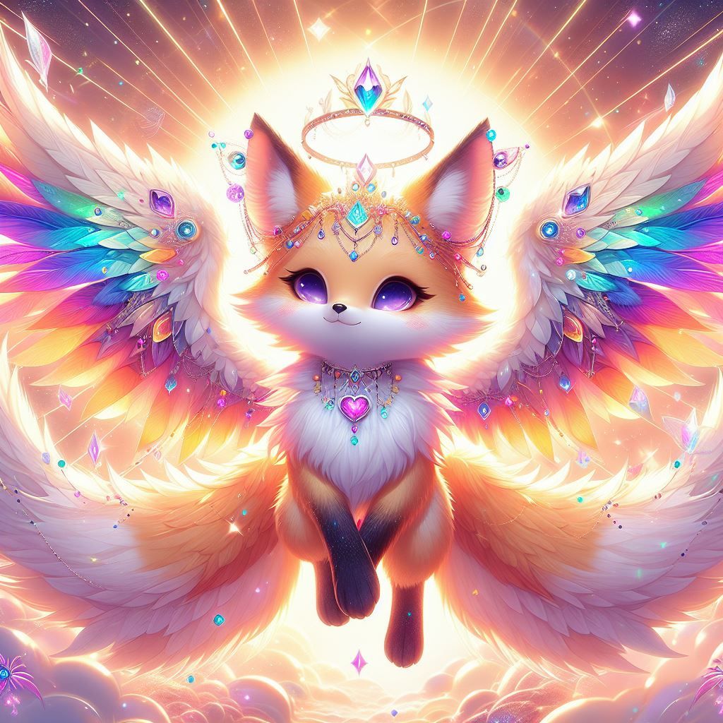 Cute fox angel, six wings, 8k resolution concept art, fantas...