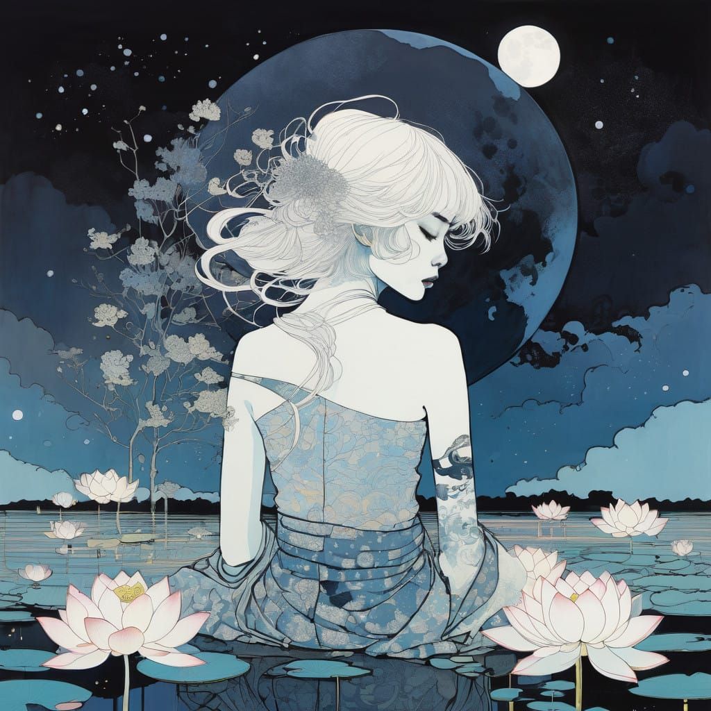 lotus in moonlight   by @MoonWolf