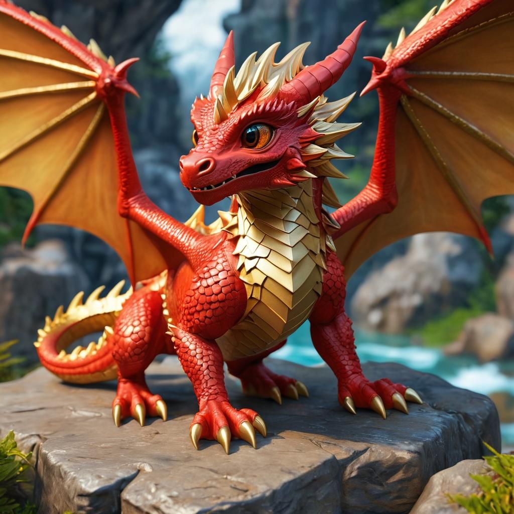 storybook realism wide-angle ((Epic Baby dragon chatoyant ge...