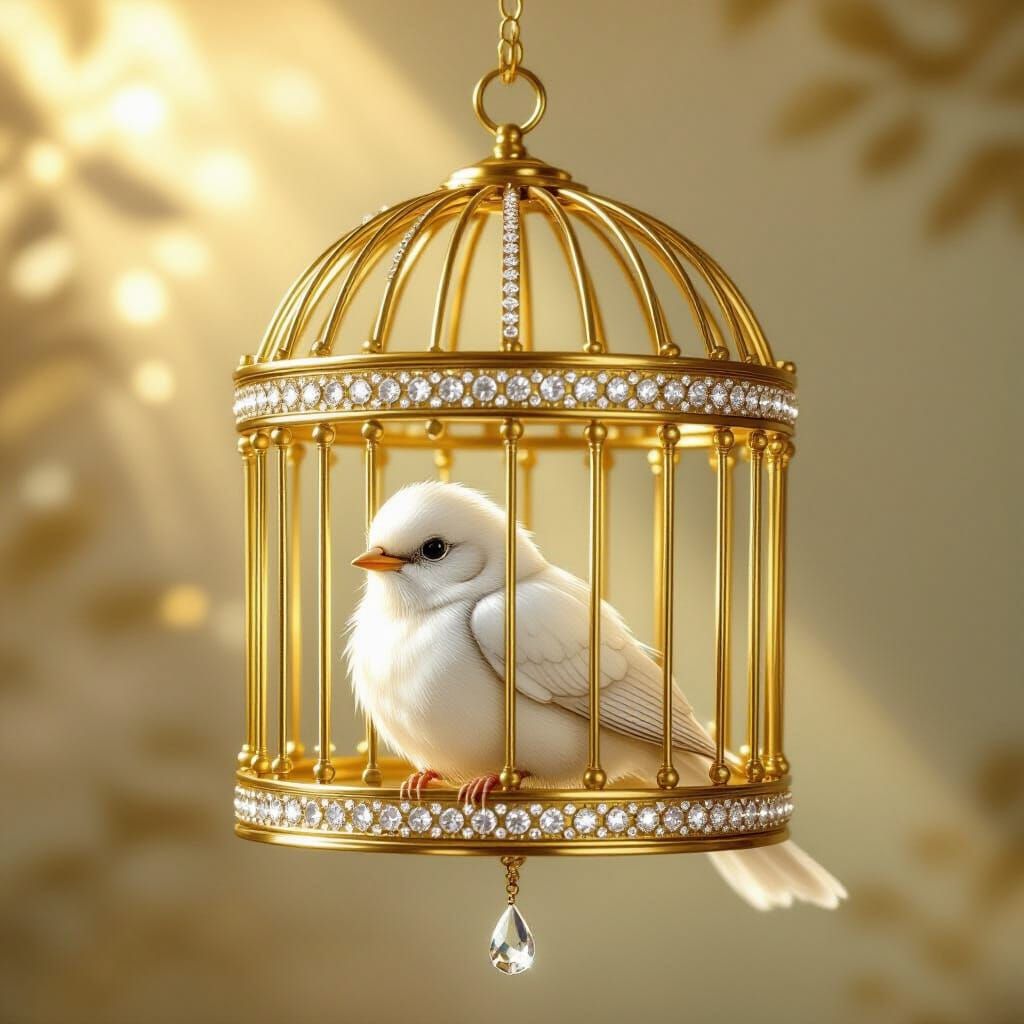 Melancholy Golden Birdcage with Diamond Songbird