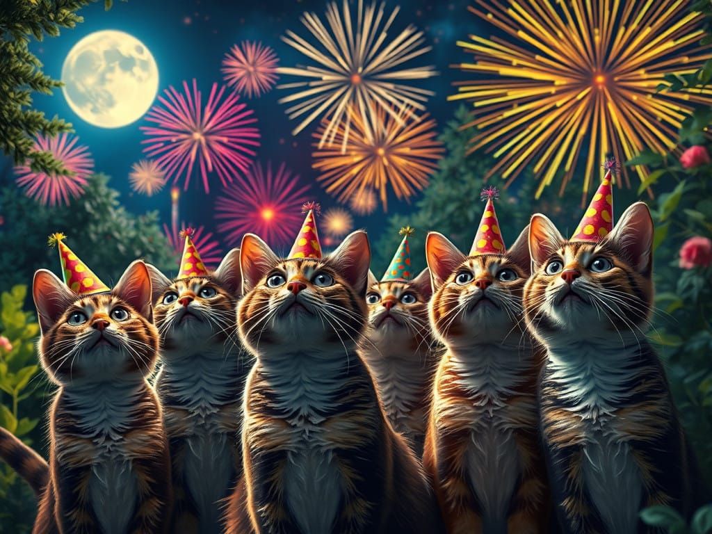 Cats celebrating New Year's Eve  by @RandomUser1234