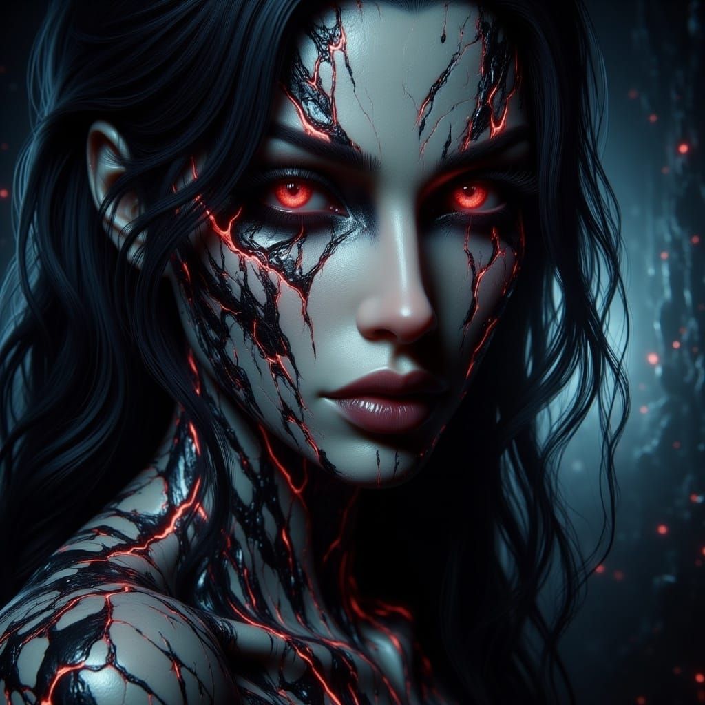 <lora:-Omnious-:1.0>  a hyperrealistic image of a attractive woman in the style of Simon Bisley with a sinister mood and a more sinister bac...