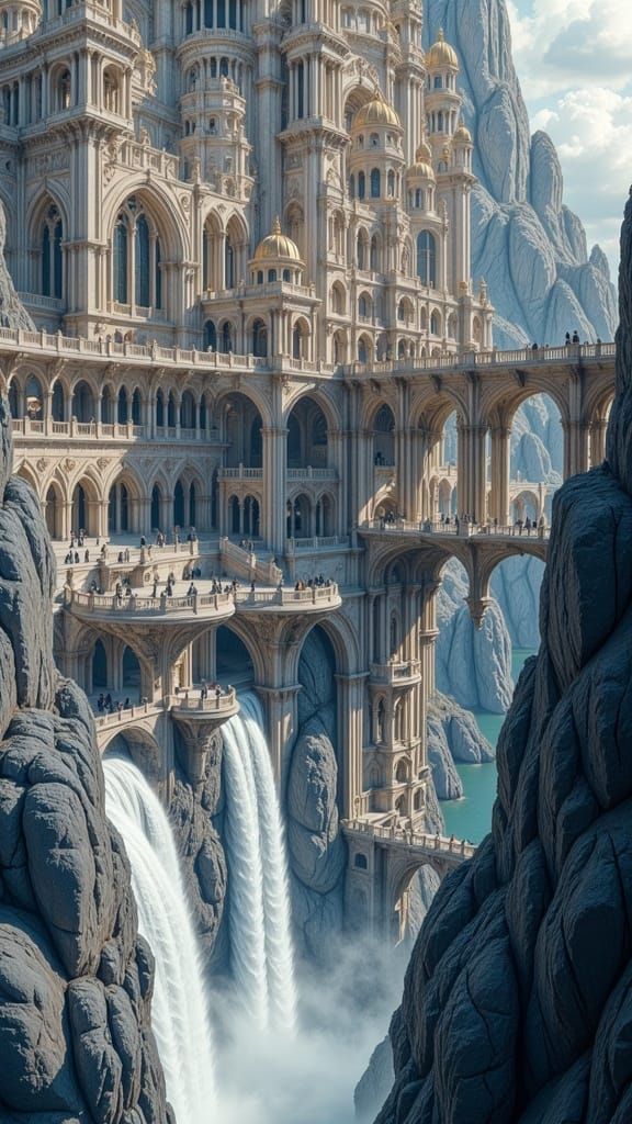 A realistic digital illustration of futuristic detailed hyper realistic mega city that combines futuristic Victorian Era, Italian Renaissanc...