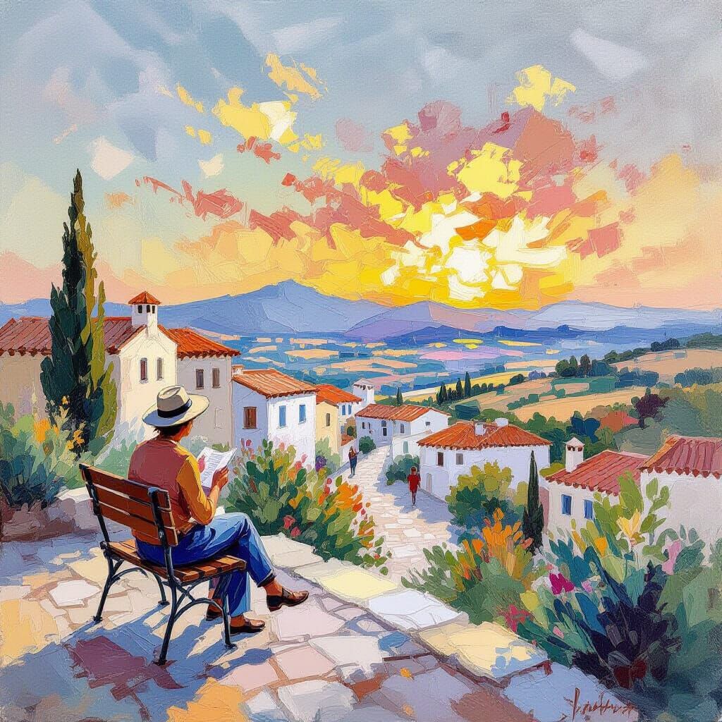 Bird on a Wild Landscape as Gouache Painting