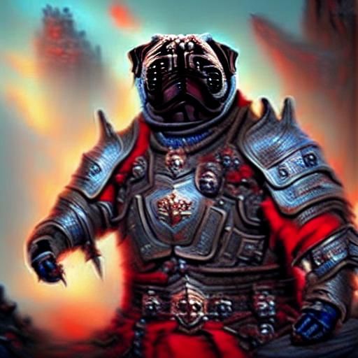 a warrior pug armor on the pug in a cave - AI Generated Artwork ...