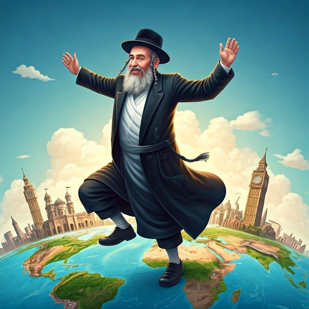 Dancing Jewish Man on World Map Illustration