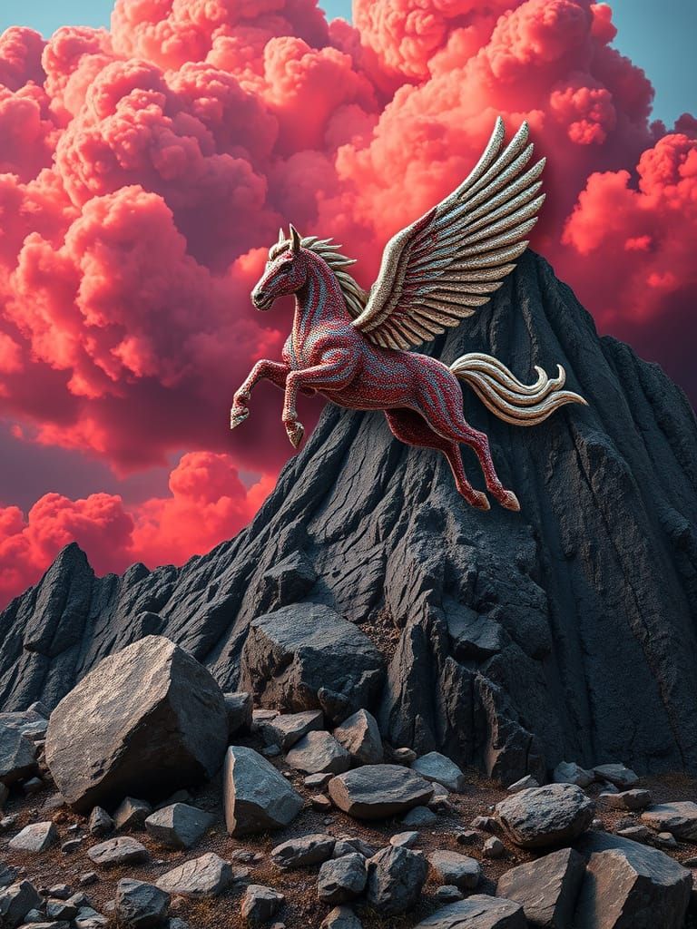 Majestic Pegasus Takes Flight in Stunning 3D Mosaic Artwork