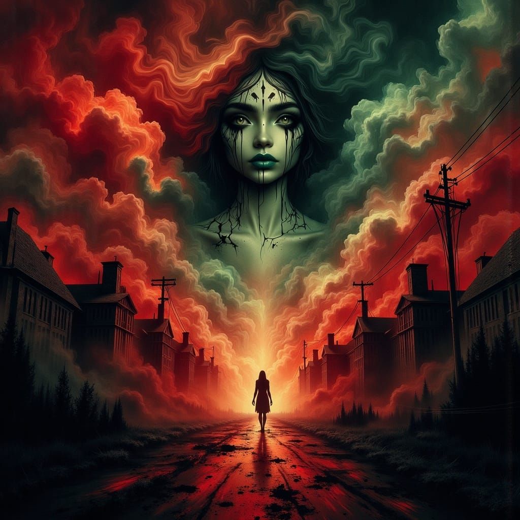 <lora:Veil of Nightmares:1.0>  Drewmscape,
dynamic lighting Gustave Doré warm colors red and green mystic fog,in the style of Creepy Magazin...