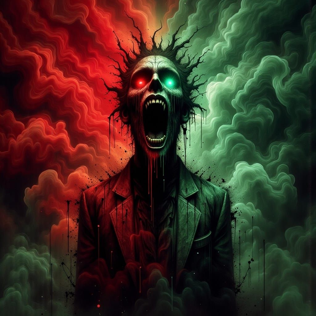 <lora:Veil of Nightmares:1.0>  Drewmscape,
dynamic lighting Gustave Doré warm colors red and green mystic fog,in the style of Creepy Magazin...