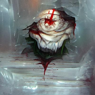 white rose with blood dripping from it