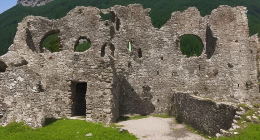 a ruined castle with drark energy surrounding it