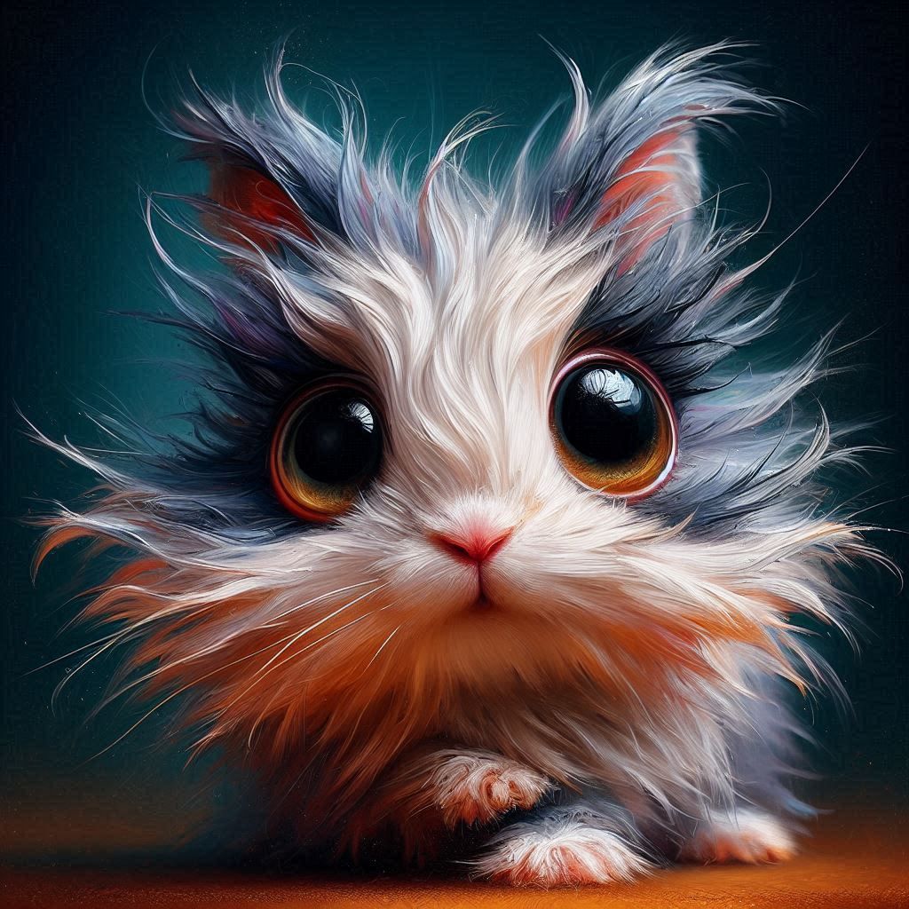 A cute adorable funny fluffy crazy wacky bunny with huge beautiful eyes, Impasto pallet knives painting, stroke in random size, rim light, d...