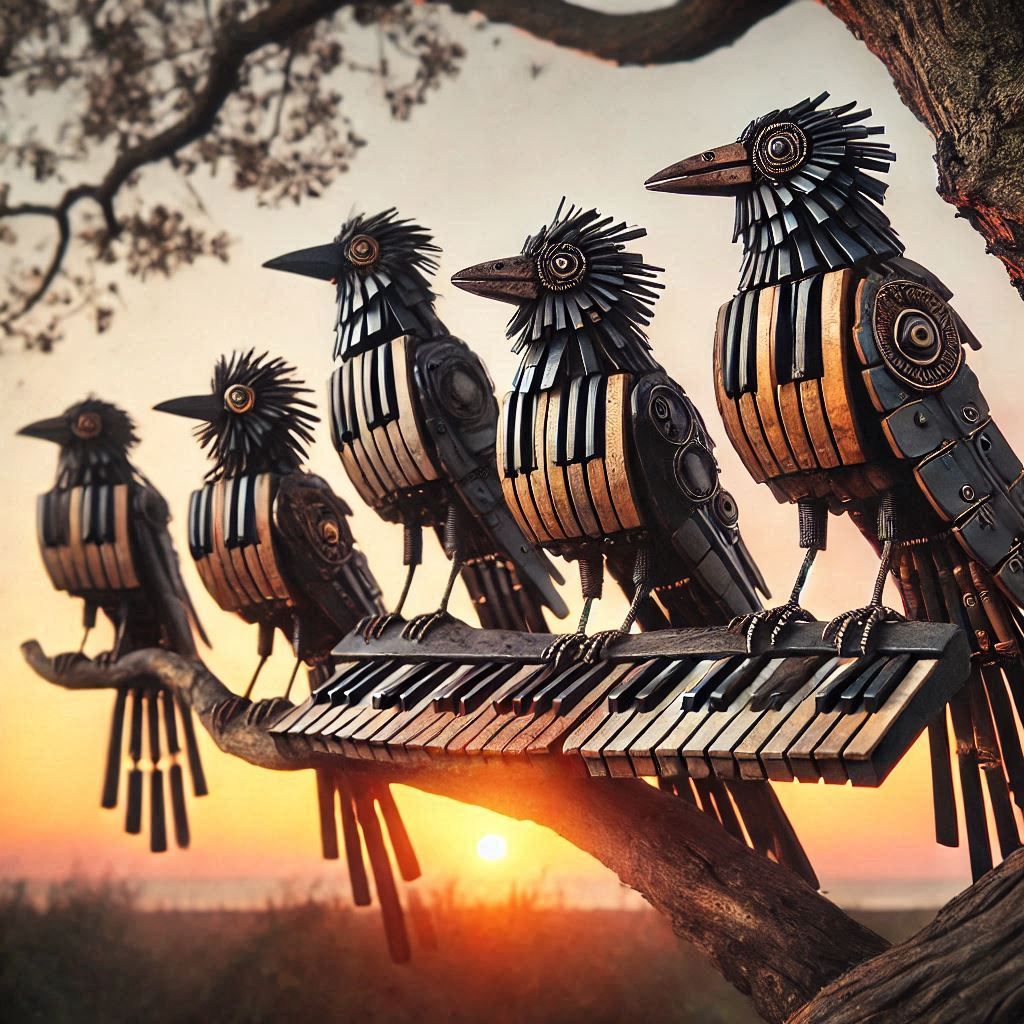 crows from salvaged piano parts