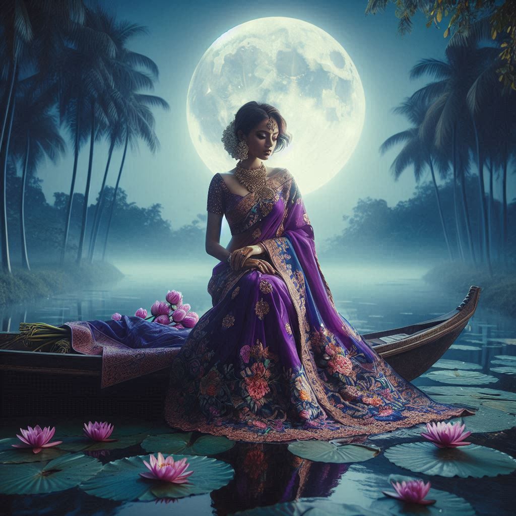 Lady in a serene lake