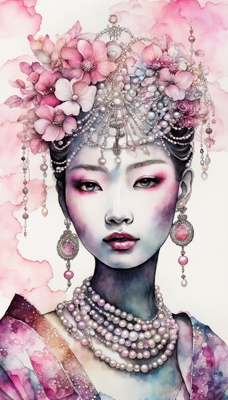 Miss Japan in Tribal Pearls by Shadowy Harbor