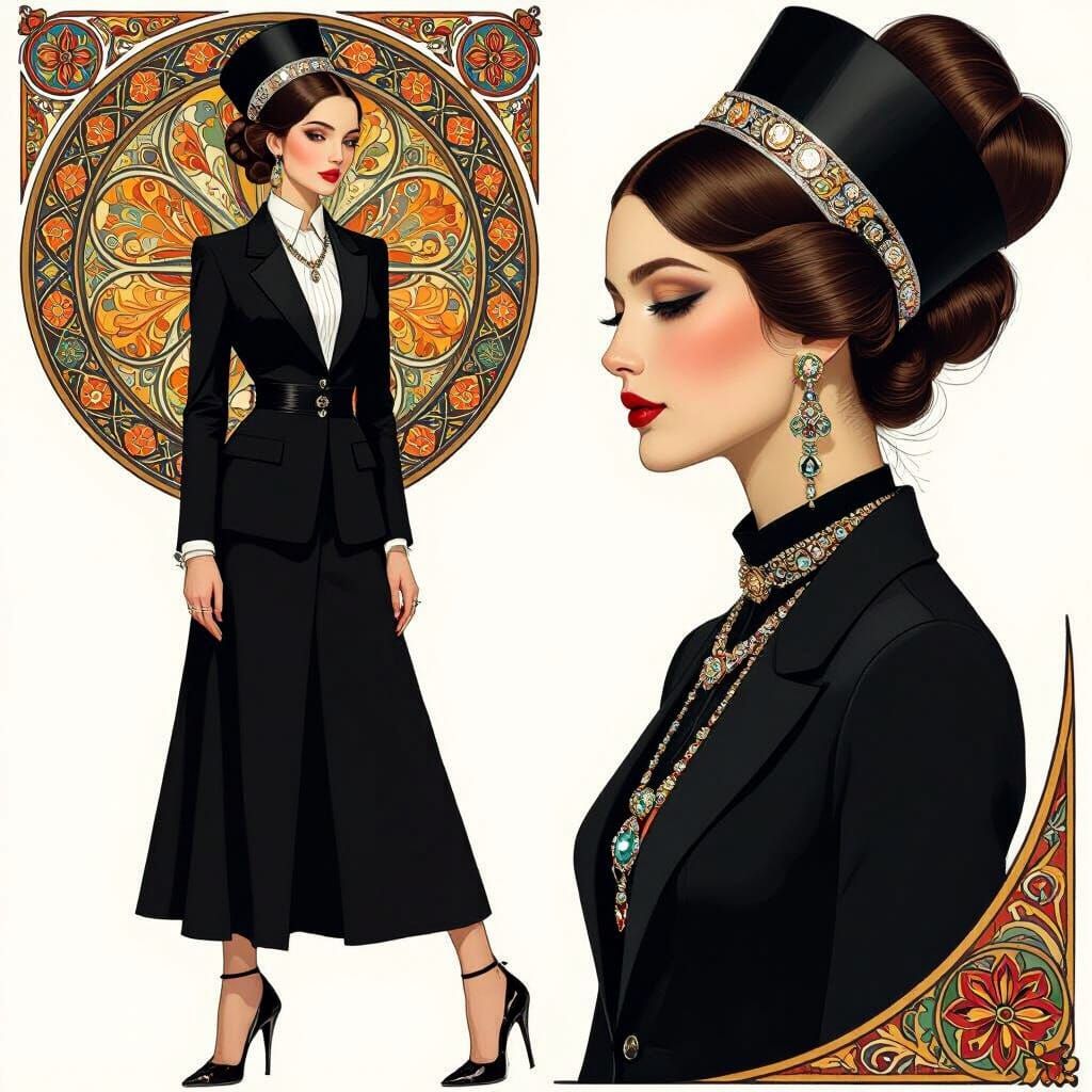 Modern Hasidic Woman in Art Nouveau Style