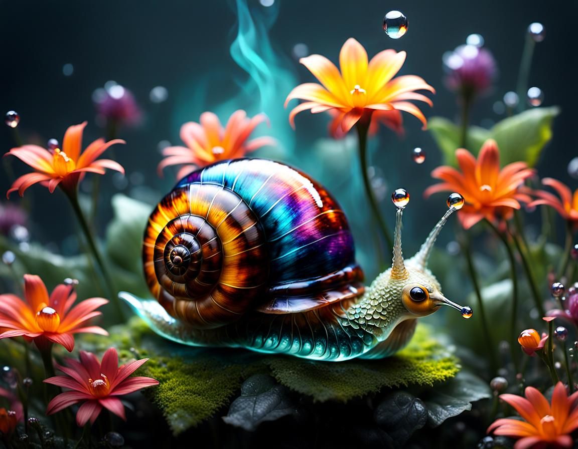Mystical Snail in Blooming Garden  by @ScorpionAI