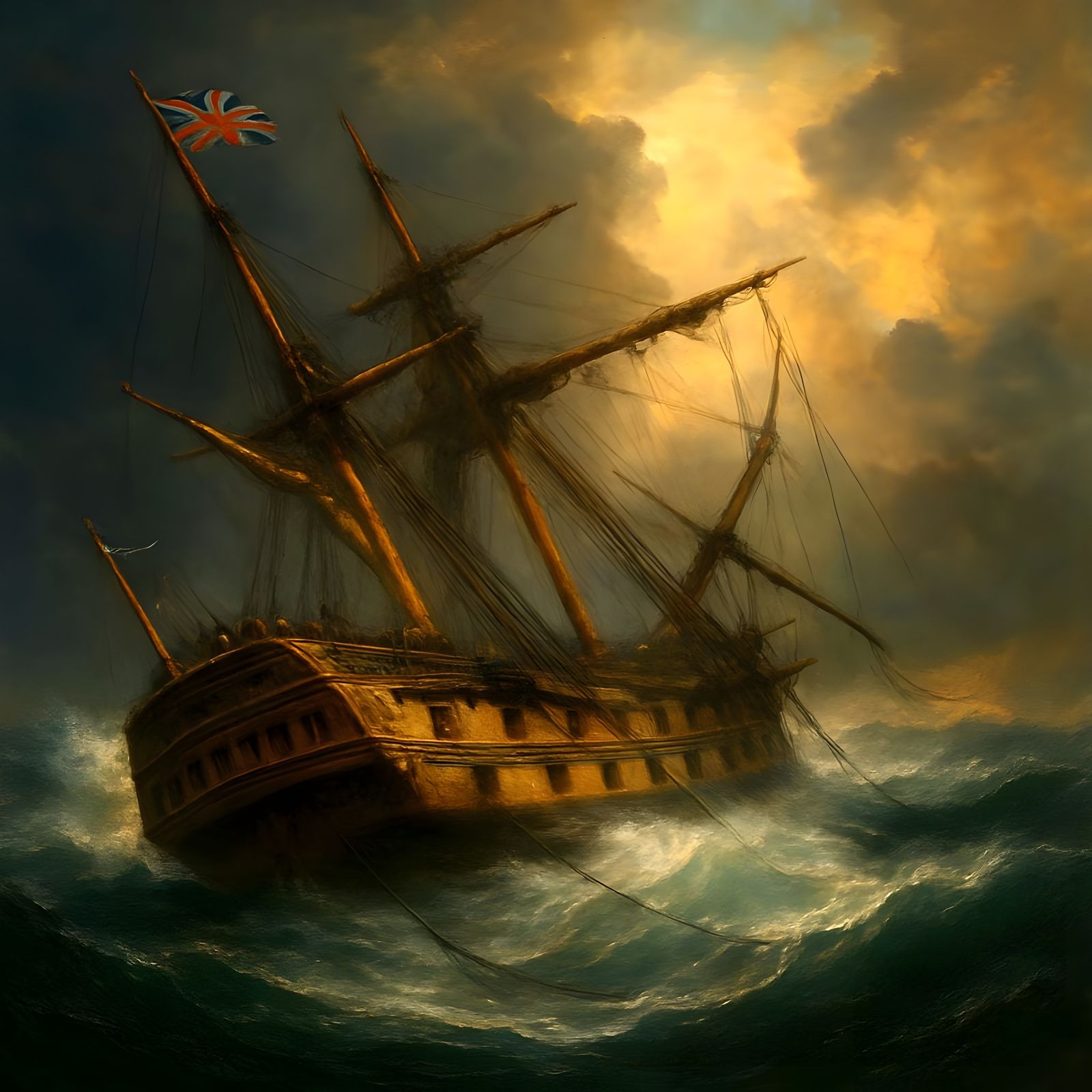 Nelson’s flagship HMS Vanguard partially dismasted in a gale during the Nile campaign  by @Gary Murakami