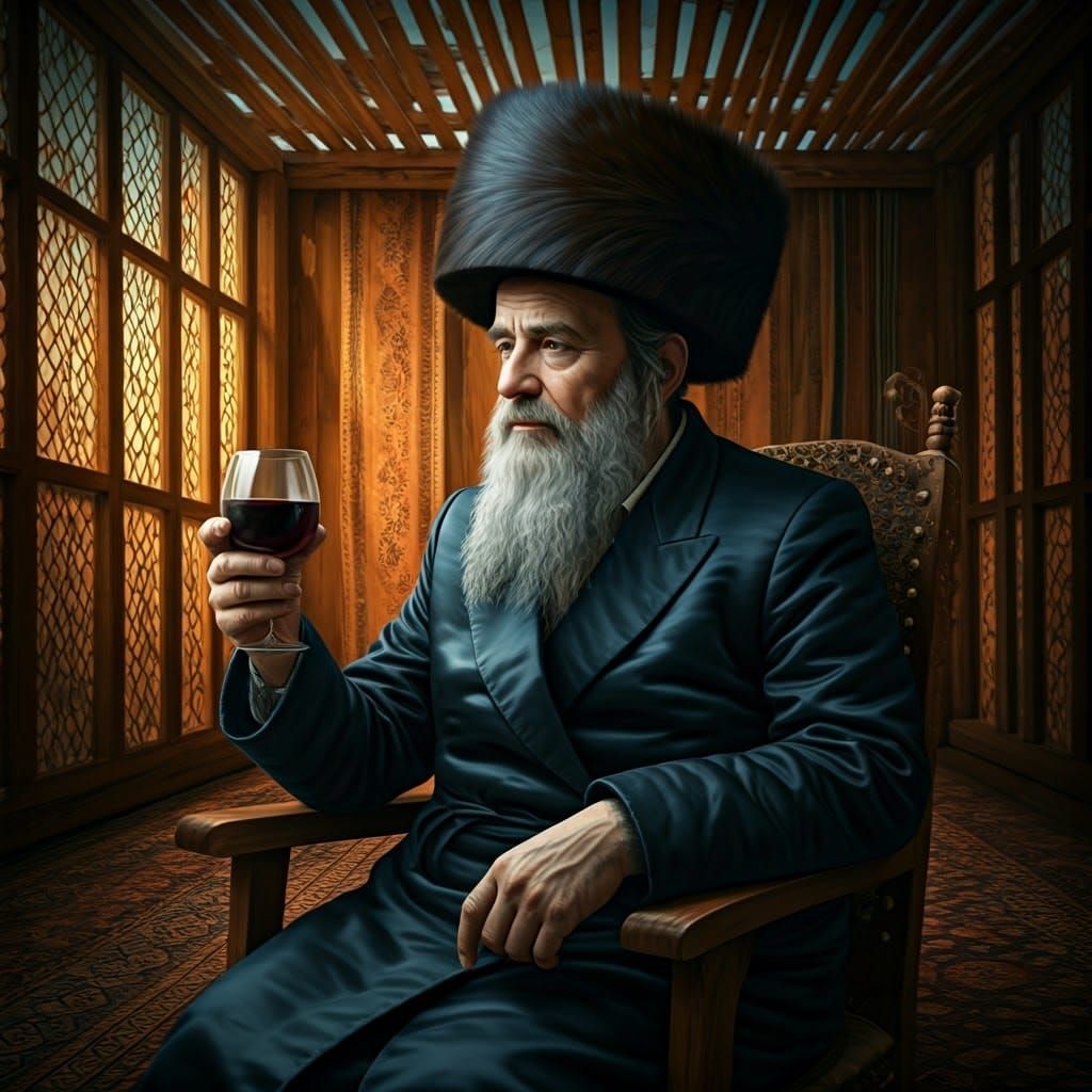Expressive Portrait of Lithuanian Orthodox Jew in Sukkah