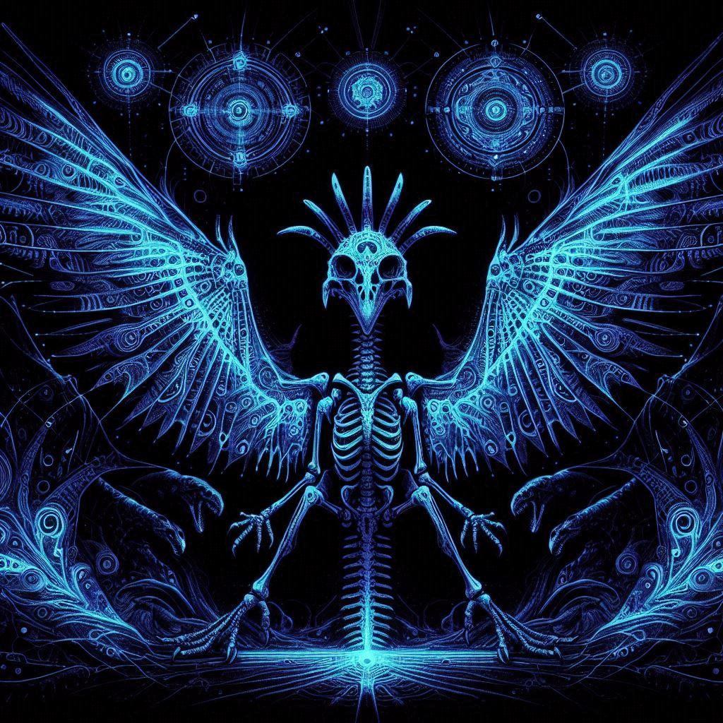 psychedelic ink dieselpunk vitruvian  Archaeopteryx