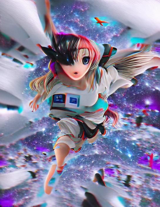 anime girl flying in the space 8K 3D