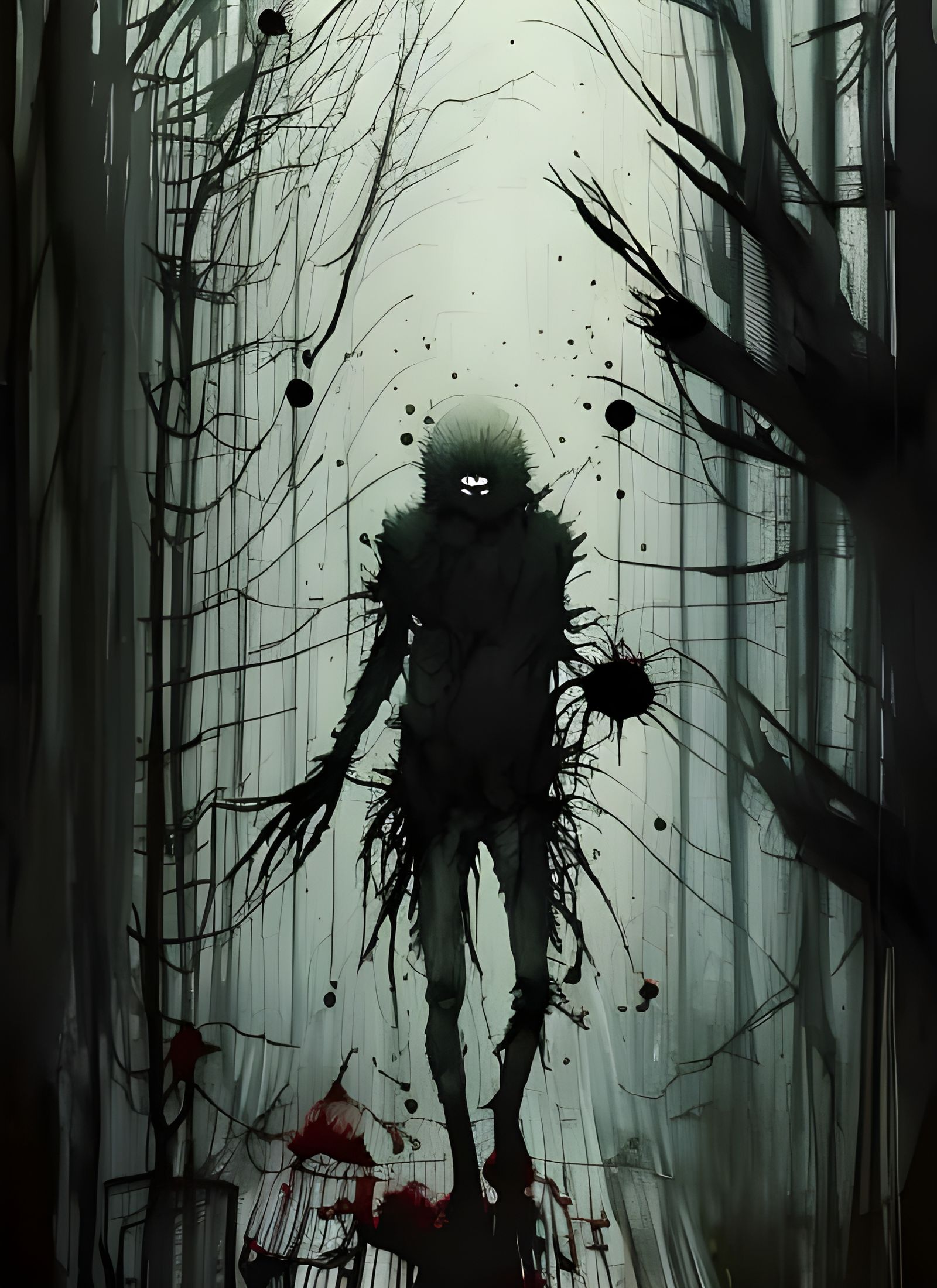 a boy with black hair with shadowy figure like a monster behind him thats  connected to his body - AI Generated Artwork - NightCafe Creator