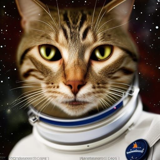 cat as astronaut background the universe