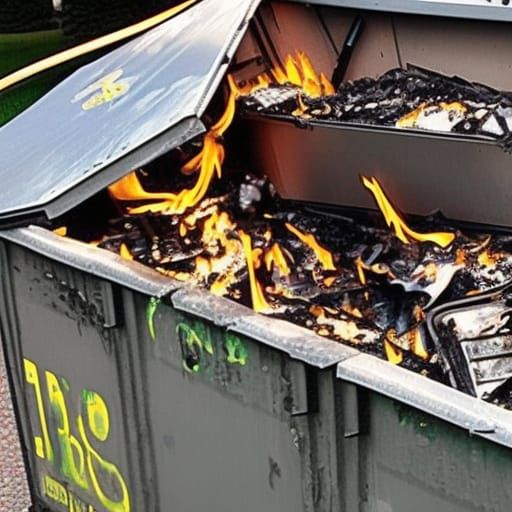 Dumpster engulfed in flames.