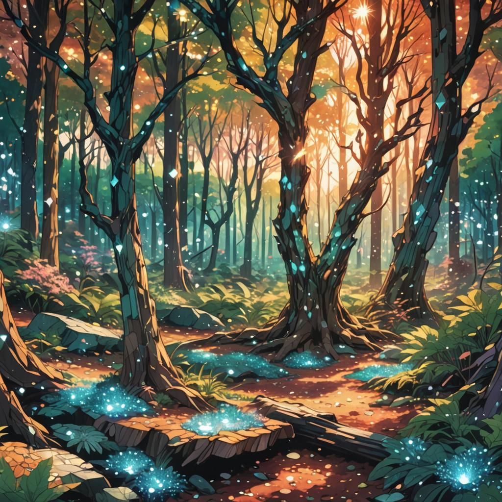 Diamond Forest in Vibrant Anime Style